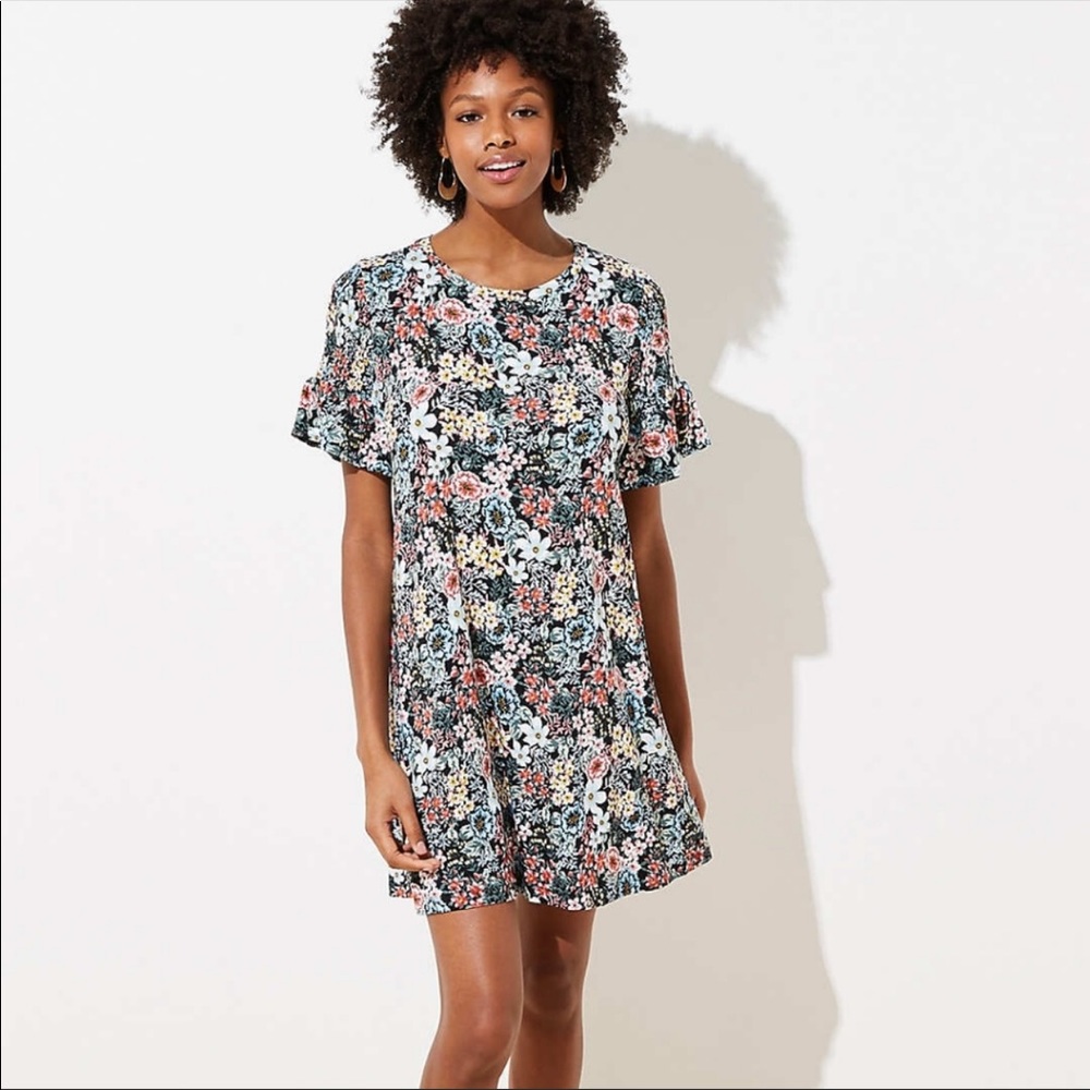 Loft Black Floral Swing Dress